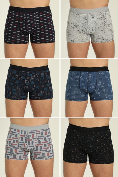 Desenli Likralı Boxer 6'lı Paket Arma Yıldız 1144