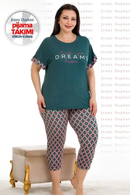 Desenli Viskon Kapri Pijama Takımı Kadın Lady 10676 - Yeşil