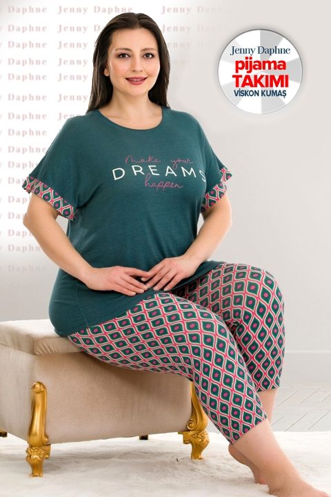 Desenli Viskon Kapri Pijama Takımı Kadın Lady 10676 - Yeşil