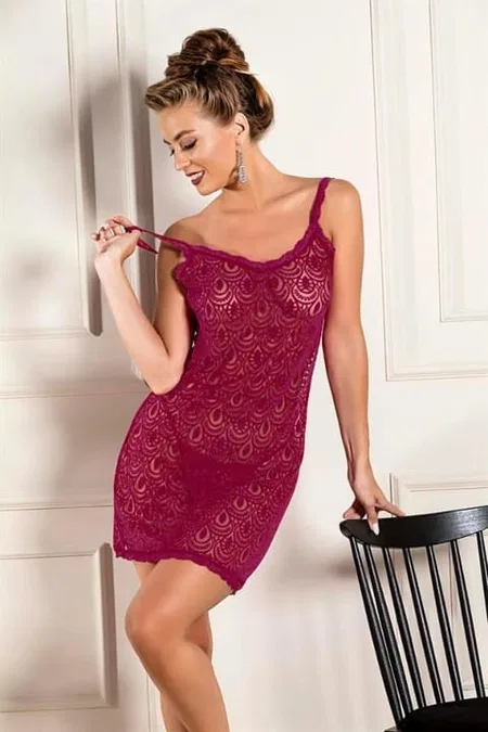 Devore Tasarım Transparan Babydoll String Takım Bordo 31842 - Bordo