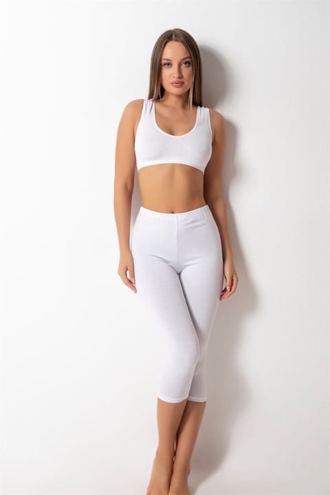 Yüksek Bel Esnek Kadın Tayt Donex 1466 - Beyaz