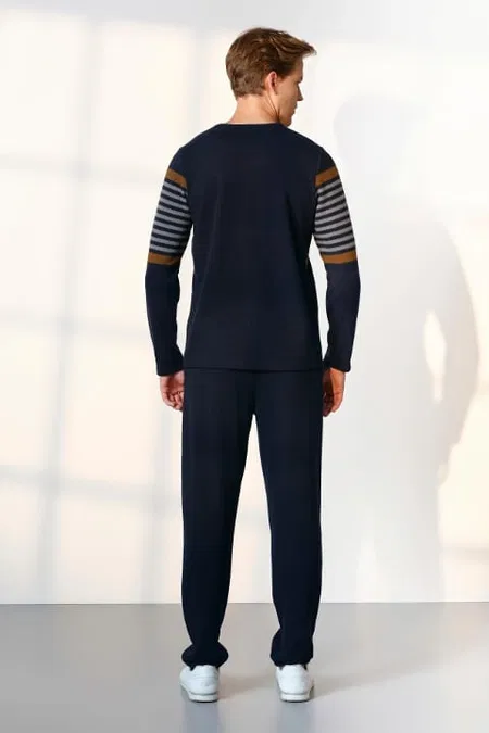 Dik Yaka, Ribana Kesim Erkek Pijama Takımı Doreanse 254546 - Lacivert