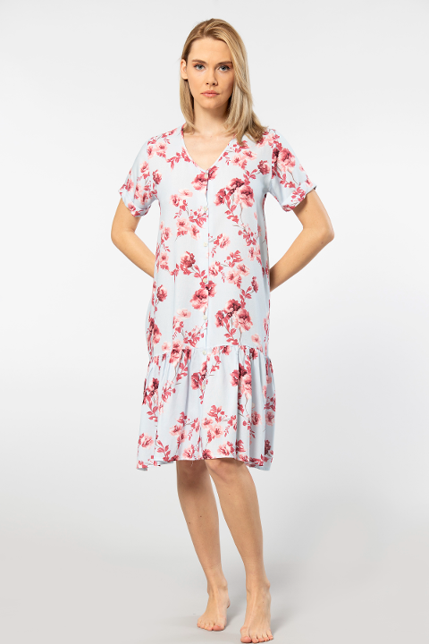 Viskon Kısa Kollu Dokuma Midi Elbise Türen 3603 - Mavi