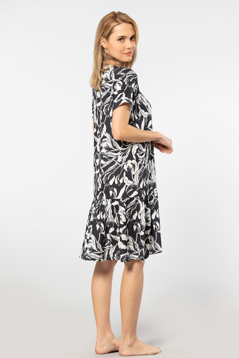 Viskon V Yaka Dokuma Kadın Elbise Türen 3603 - Siyah