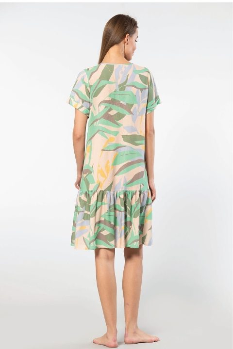 Viskon Dokuma Düğmeli Elbise Türen 3603 - Yeşil