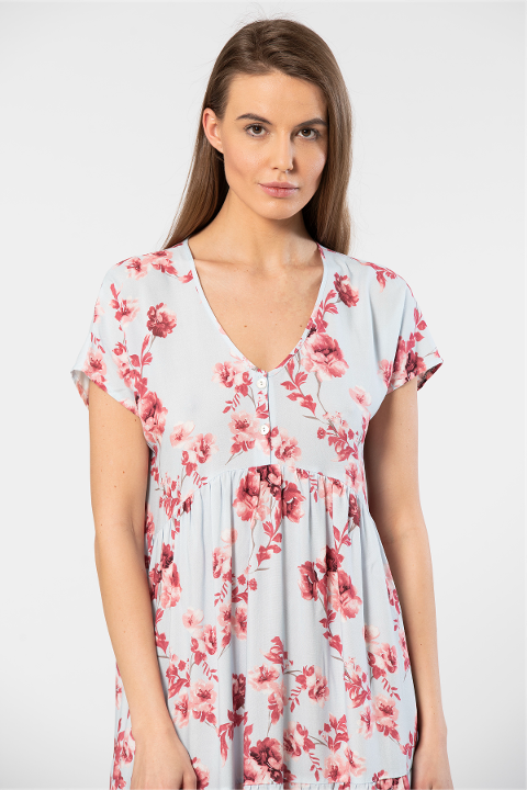 Viskon Kumaşlı Sarı Kısa Kollu Önden Düğmeli Kloş Elbise Türen 3602 - 2