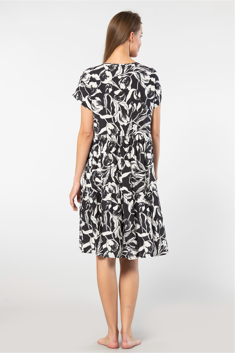 Viskon Dokuma Kloş Elbise Somon Türen 3602 - Siyah