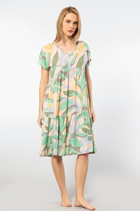 Viskon Dokuma Kloş Elbise Türen 3602 - Yeşil