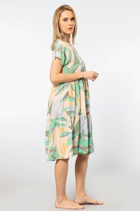 Viskon Dokuma Kloş Elbise Türen 3602 - Yeşil