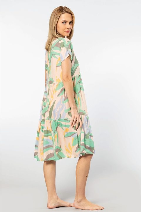 Viskon Dokuma Kloş Elbise Türen 3602 - Yeşil