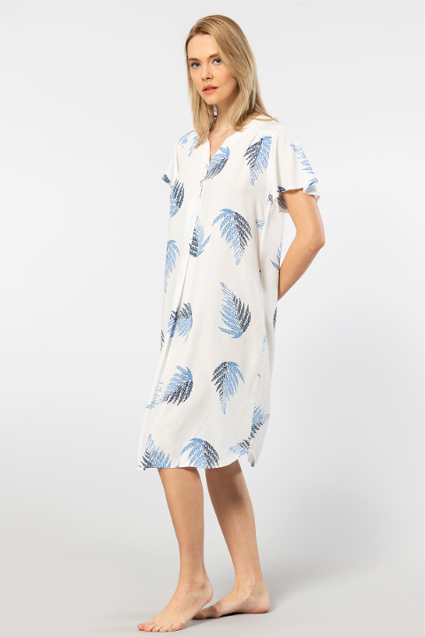 Nefes Alabilen Viskon Önden Düğmeli Kadın Elbise Türen 3399 - Ekru