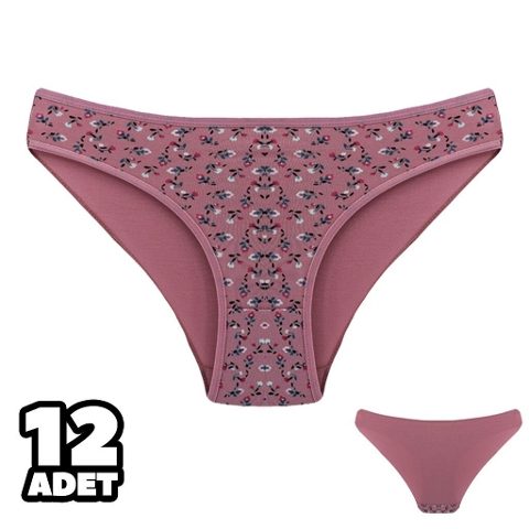 Pamuklu Yüksek Bel Çiçek Desenli Bikini Külot Dondeza 101135 - Gül Kurusu
