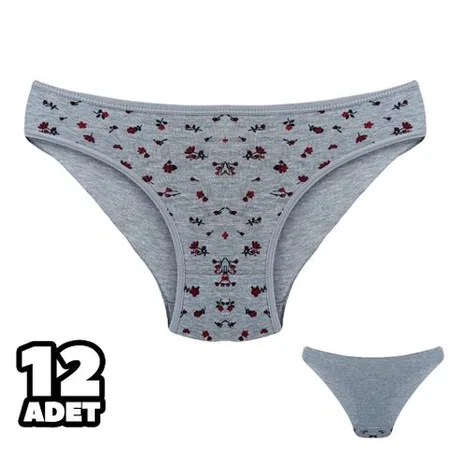 Desenli Pamuklu Slip Külot 12'li Dondeza 101138 - Gri