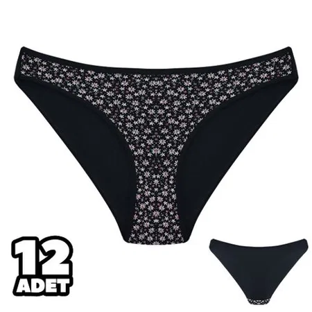 Yüksek Pamuk Oranlı İnce Çiçek Desenli Slip Külot Dondeza 101 - Siyah
