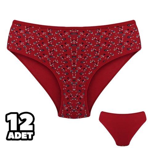 Pamuklu Desenli Slip Külot Kırmızı Dondeza 201