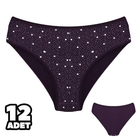 Desenli Pamuklu Slip Külot 12'li Mor Dondeza 201