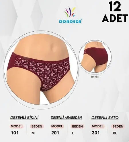 Yüksek Bel Çiçek Desenli Kadın Bato Külot Dondeza 301 - Açık Renk