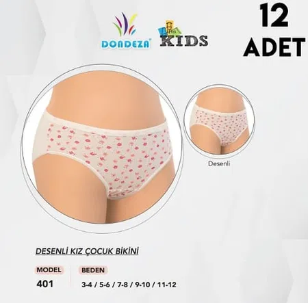 Desenli 12'li Kız Çocuk Külot Dondeza 401 - Asorti