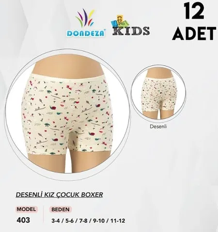 Pamuklu Desenli Kız Çocuk Boxer Dondeza 403 - Asorti
