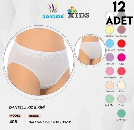 Pamuklu Dantelli Kız Çocuk Külot Dondeza 408 - Asorti