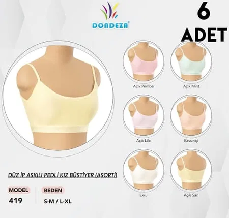 Pamuklu İp Askılı Pedli Kız Çocuk Büstiyer Dondeza 419 - Asorti