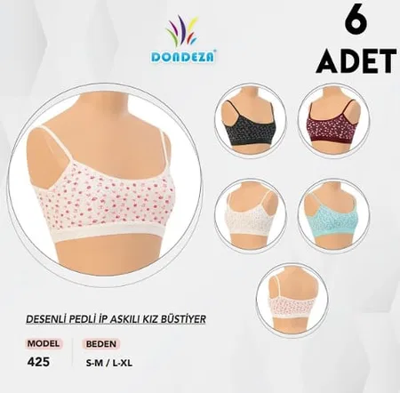 İp Askılı Pamuklu Pedli Kız Çocuk Bustiyer Dondeza 425 - Asorti