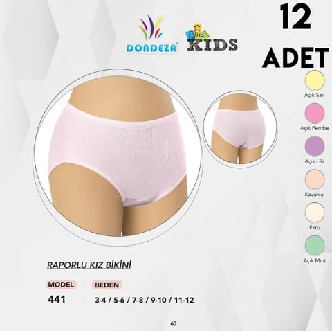 Pamuklu Raporlu Kız Çocuk Bikini Külot Dondeza 441 - Asorti