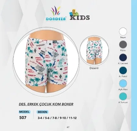 Pamuklu Rahat Kesim Erkek Çocuk Boxer Dondeza 507 - Asorti