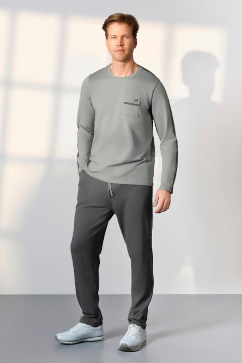 Gri Modal Pamuk Erkek T-Shirt Pijama Takımı Doreanse 254548 - Gri