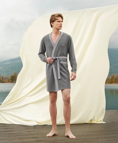 Uzun Kollu Kuşaklı Unisex Sabahlık Doreanse 4003 - Gri