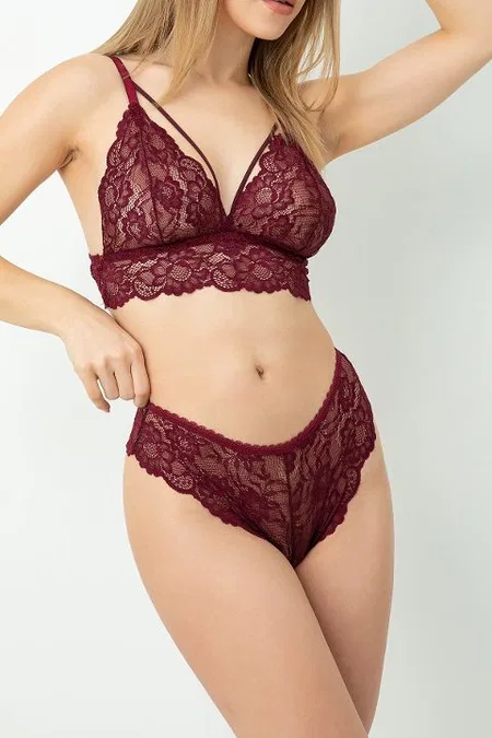 DoReMi Balensiz Dantelli Bralet Takım 002-001505 - Bordo