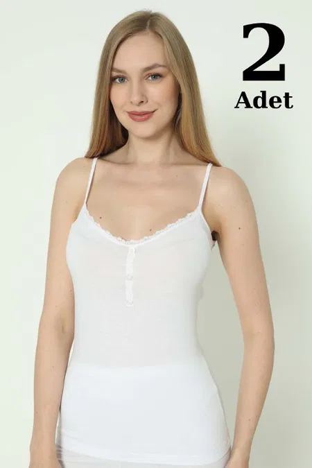 Likralı Düğmeli Atlet Beyaz Arma Yıldız 3365 - Beyaz
