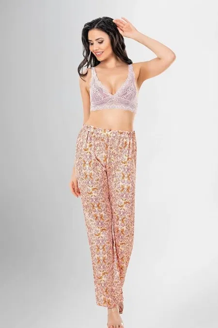 Desenli Düğmeli Kadın Pijama Takımı Ahu 1950 - Turuncu