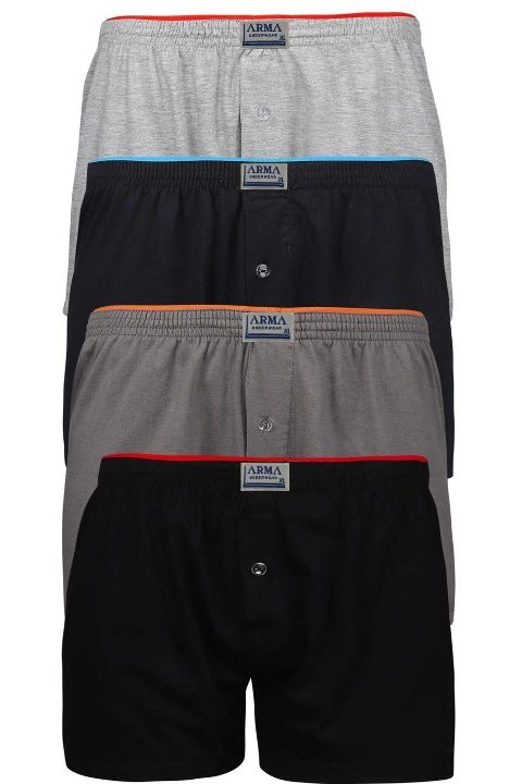 Düğmeli Havlu Bel Boxer 4'lü Paket Pamuk Süprem Arma 1140 - Siyah