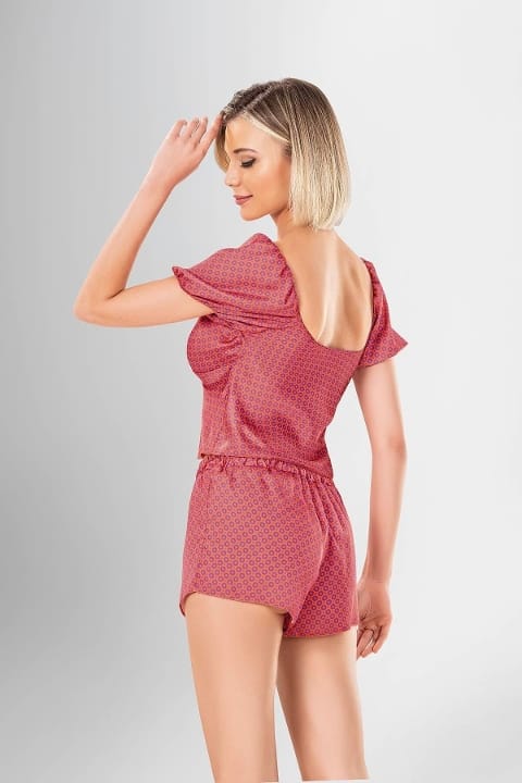 Düğmeli Kısa Kollu Yeşil Şort Pijama Takımı Ahu 1941 - 2