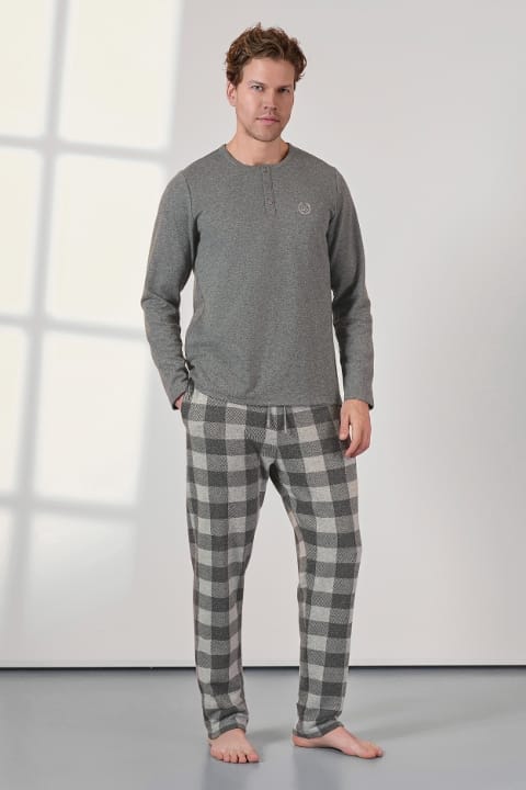 Düğmeli Yaka Kareli Erkek Pijama Takımı Doreanse 25K4536