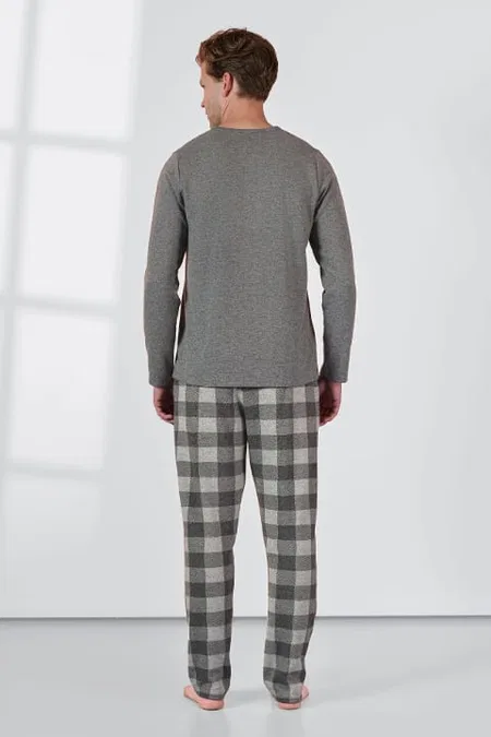 Düğmeli Yaka Kareli Erkek Pijama Takımı Doreanse 25K4536 - Gri