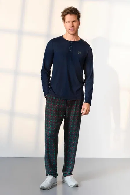 Ekru Renkli Modal-Pamuk Erkek Pijama Takımı Doreanse 25K4533 - Lacivert