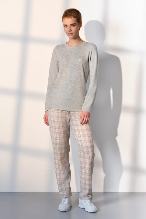Ekoseli Uzun Kollu Kadın Pijama Takımı Doreanse 25K4043 - Gri