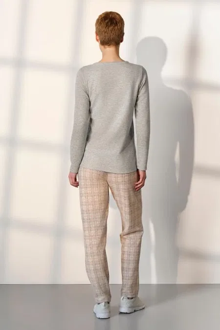 Ekoseli Uzun Kollu Kadın Pijama Takımı Doreanse 25K4043 - Gri