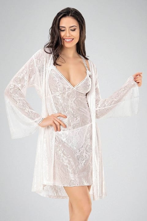 Ekru Tül Detaylı Kadın Gecelik Takım Ahu 7736