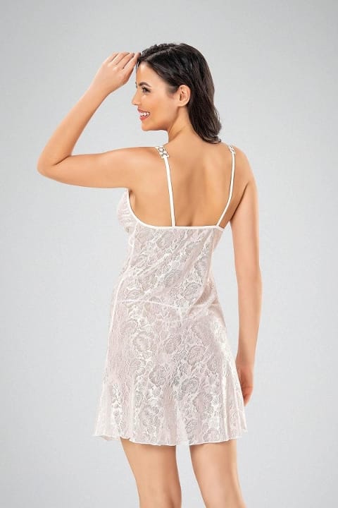 Ekru Tül Detaylı Kadın Gecelik Takım Ahu 7736 - Ekru