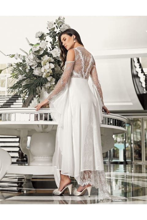 Transparan Dantelli Ekru Saten Gecelik Takımı İmaj 3204