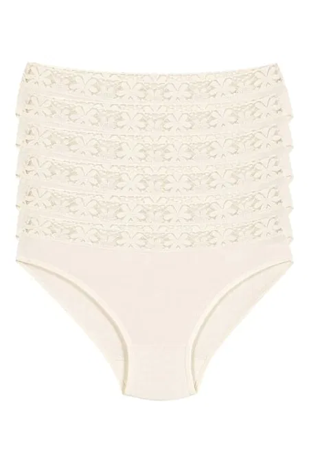 Yüksek Bel Dantelli Bikini Külot Pamuklu Kadın Yıldız 3523 - Ekru