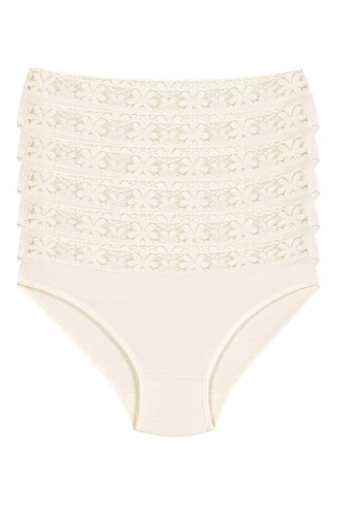 Yüksek Bel Dantelli Bikini Külot Pamuklu Kadın Yıldız 3523 - Ekru