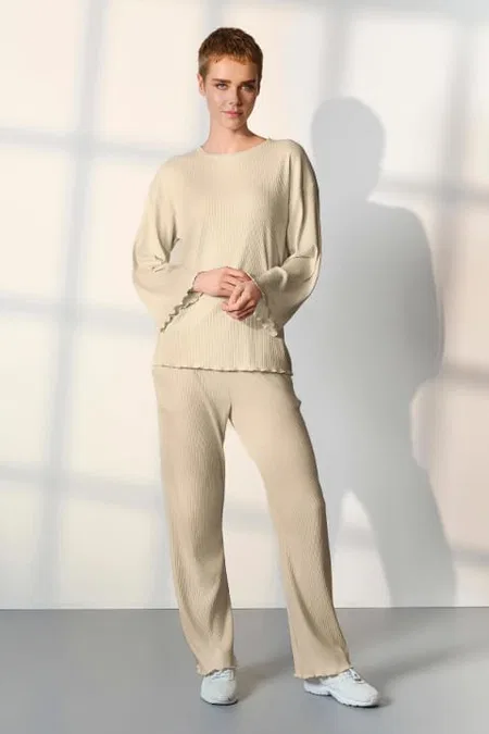 Pamuk Modal Elestan Ekru Kadın Pijama Takımı Doreanse 25K4046 - Ekru