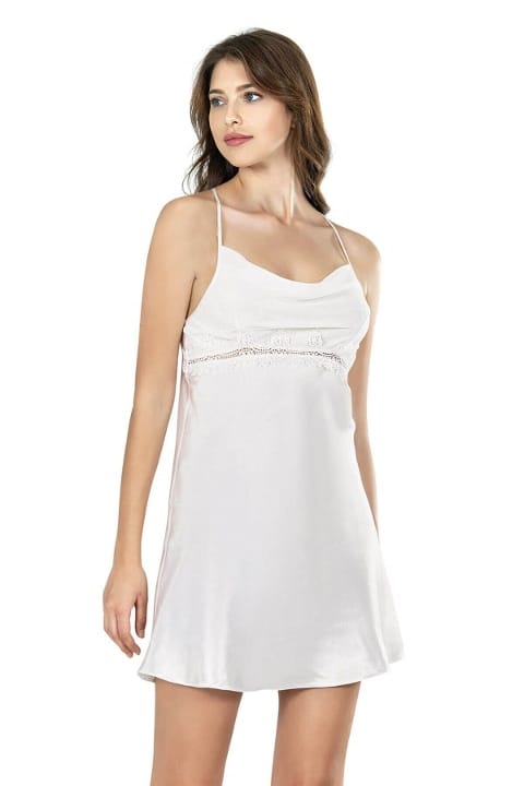 Saten Kısa Sabahlıklı Gecelik Takımı Ahu 7625 - Ekru