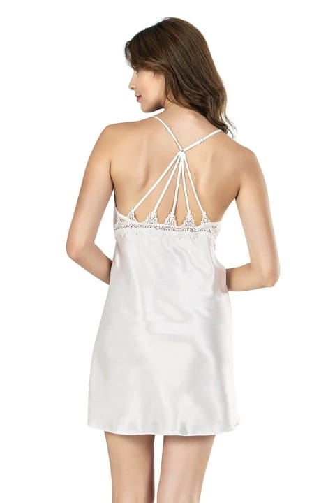 Saten Kısa Sabahlıklı Gecelik Takımı Ahu 7625 - Ekru