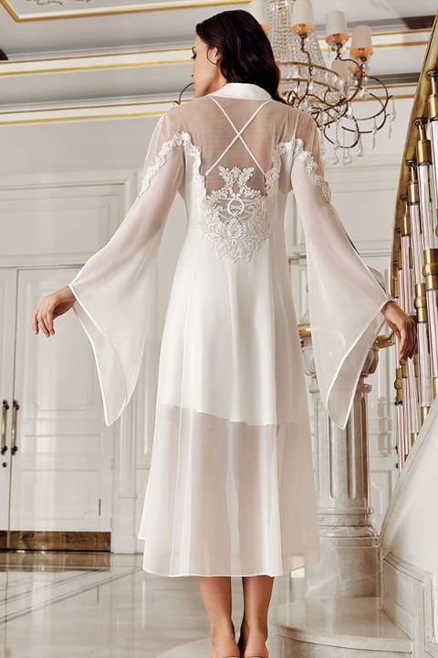 Saten Sabahlıklı Gecelik 2li Set Ekru İmaj 4201 - 2