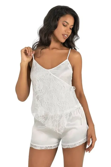 Ekru Saten Şort Takımı Kadın Pijama Takımı Ahu 9204 - Ekru